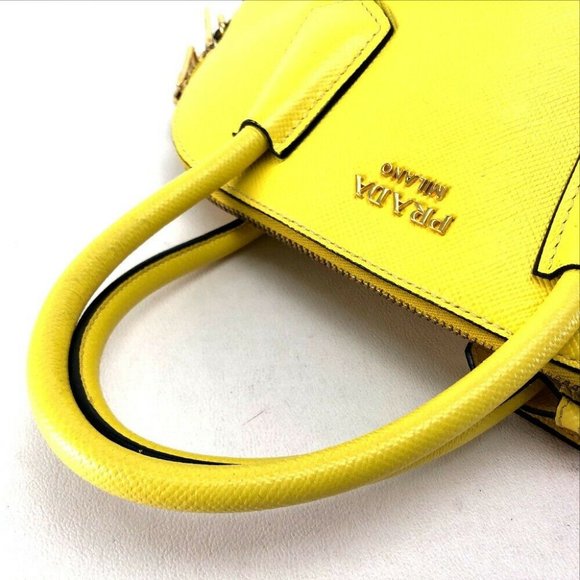 PRADA 2 WAY Hand Bag 2way bag yellow Leather BL090 - Picture 8 of 9